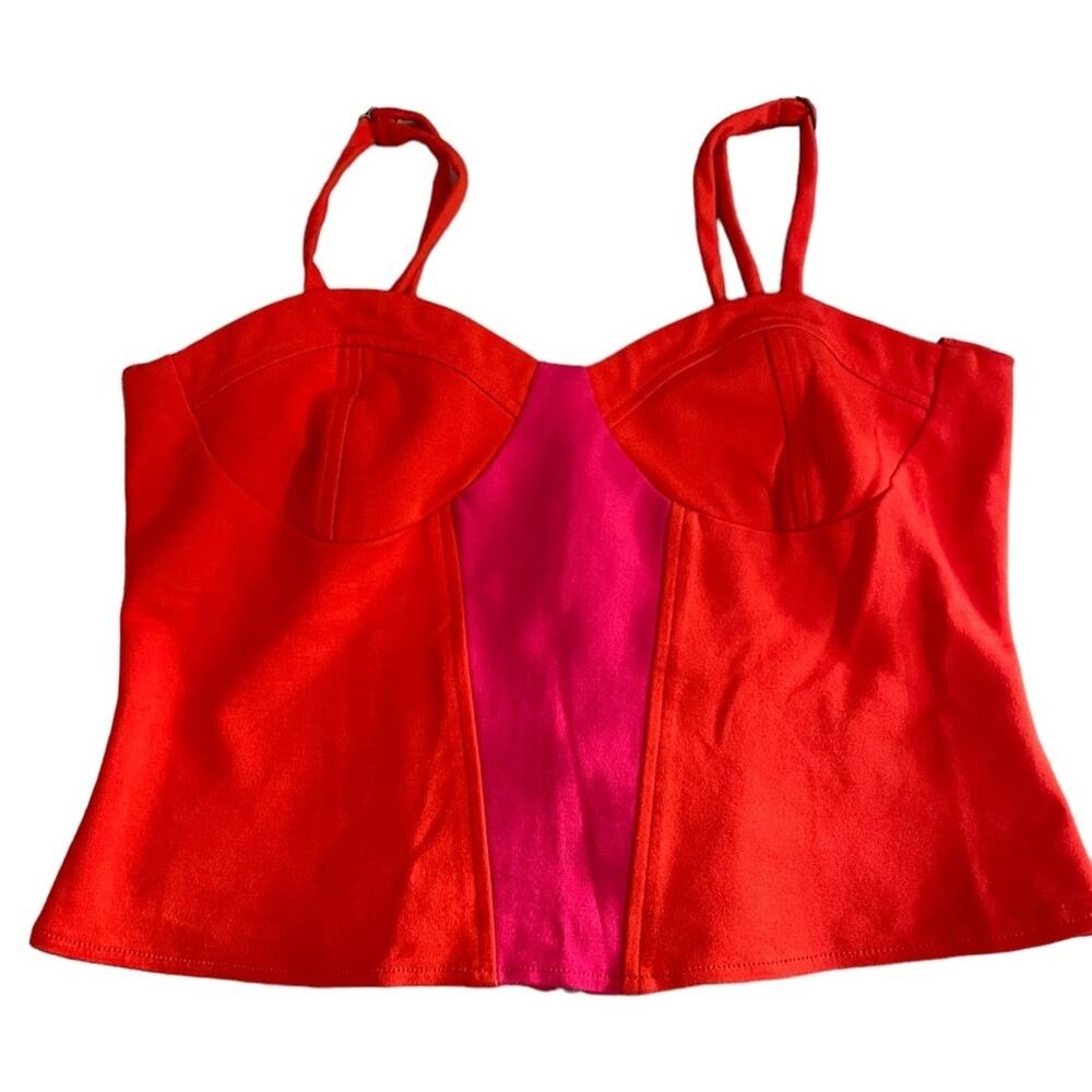 Lucca Couture Bustier L Two-Tone Sexy Spaghetti Strap Zip Corset Top Pink Orange